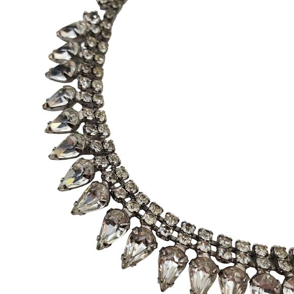 Kramer NY Rhinestone Choker Tennis Necklace Silver Tone Vintage Bride Wedding - Picture 7 of 8